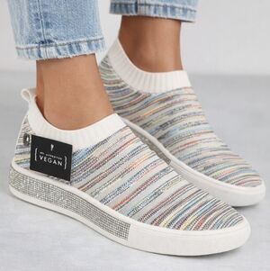 Bernie Mev Iris Slip On Sneakers Rainbow Knit Rhinestone Sole Vegan Comfort S-38